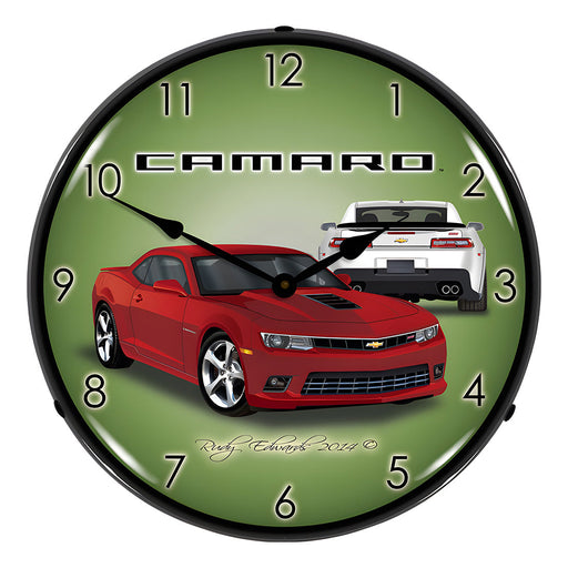 Collectable Sign and Clock 2014 SS Rock Red Camaro Backlit Wall Clock