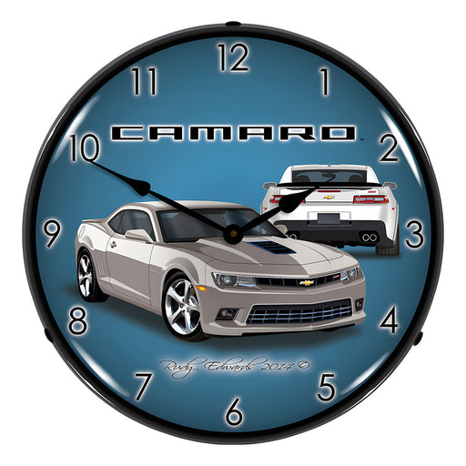 Collectable Sign and Clock 2014 SS Silver Camaro Backlit Wall Clock