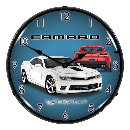 Collectable Sign and Clock 2014 SS White Camaro Backlit Wall Clock