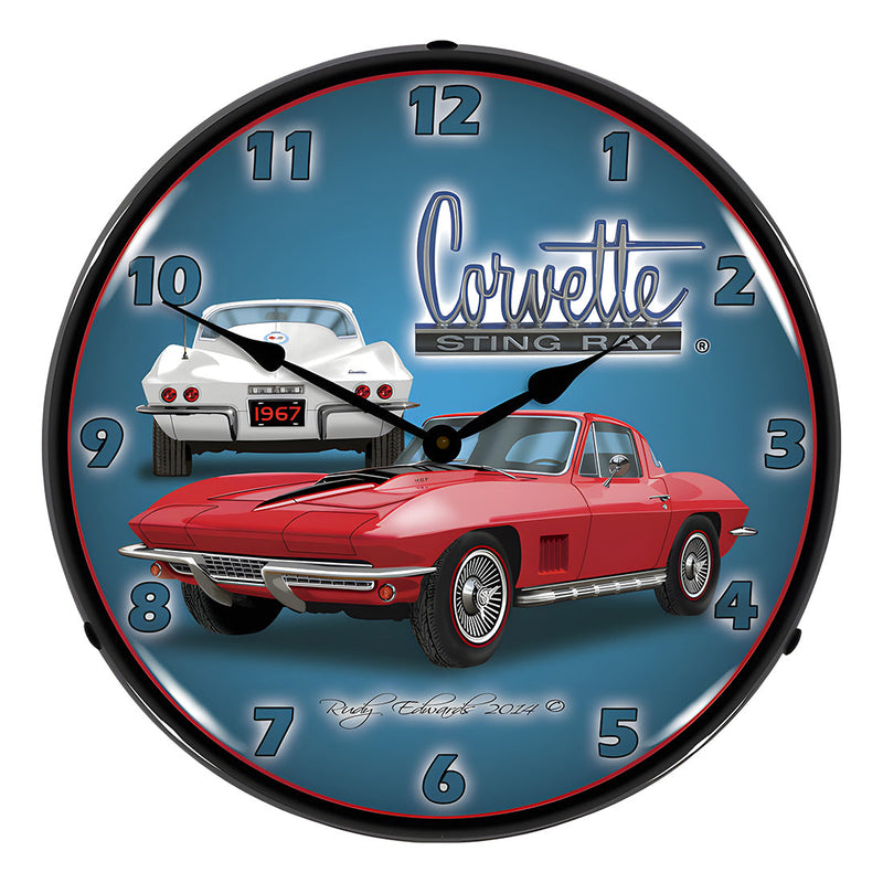 Collectable Sign and Clock 1967 Corvette Stingray Backlit Wall Clock