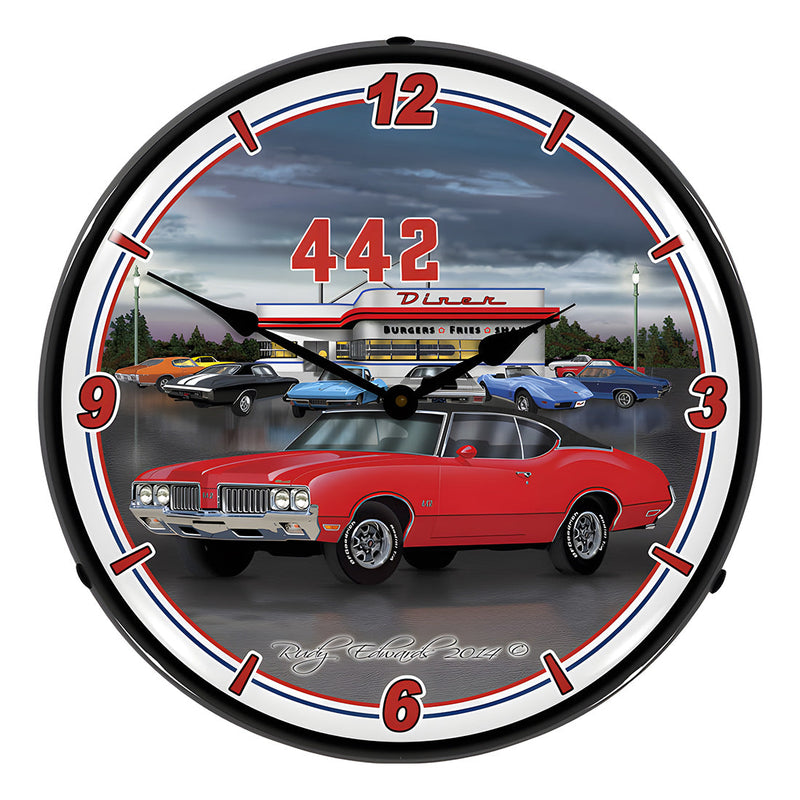 Collectable Sign and Clock 1970 442 Oldsmobile Backlit Wall Clock