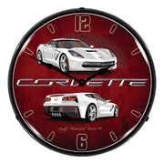 Collectable Sign and Clock C7 Corvette Arctic White Backlit Wall Clock
