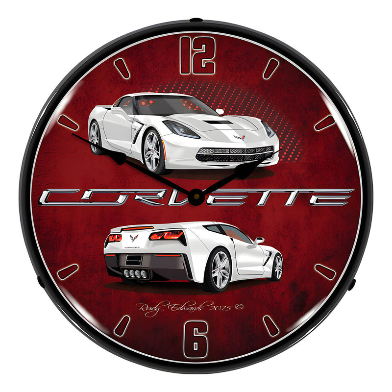 Collectable Sign and Clock C7 Corvette Arctic White Backlit Wall Clock