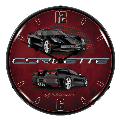 Collectable Sign and Clock C7 Corvette Black Backlit Wall Clock