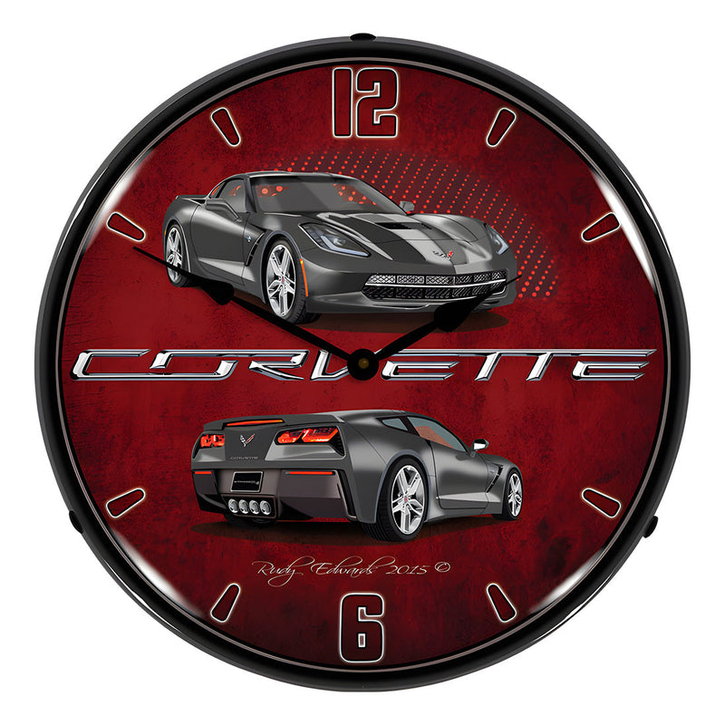 Collectable Sign and Clock C7 Corvette Cyber Grey Backlit Wall Clock