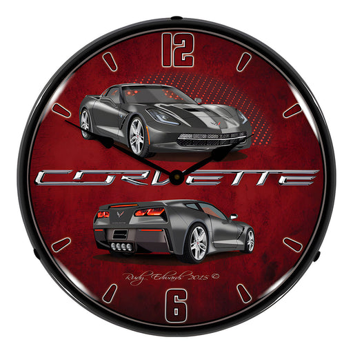 Collectable Sign and Clock C7 Corvette Cyber Grey Backlit Wall Clock