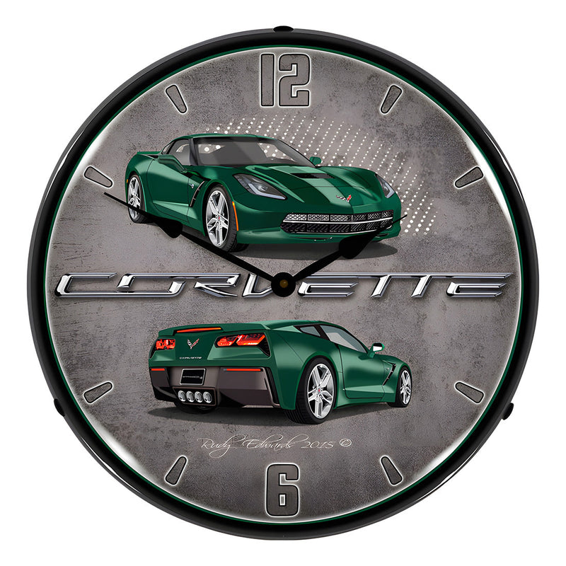 Collectable Sign and Clock C7 Corvette Lime Rock Green Backlit Wall Clock
