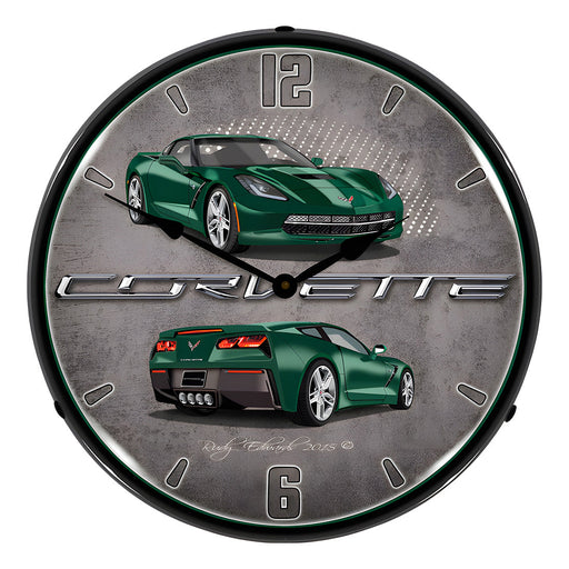 Collectable Sign and Clock C7 Corvette Lime Rock Green Backlit Wall Clock