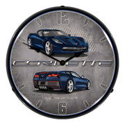 Collectable Sign and Clock C7 Corvette Night Race Blue Backlit Wall Clock