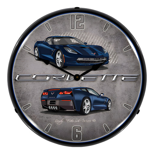 Collectable Sign and Clock C7 Corvette Night Race Blue Backlit Wall Clock