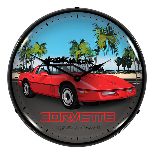 Collectable Sign and Clock Red Corvette C4 Backlit Wall Clock