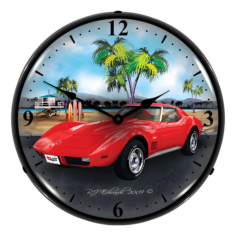 Collectable Sign and Clock 1973 Corvette Backlit Wall Clock