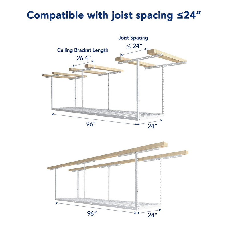 Fleximounts 2' x 8' Overhead Storage Rack (White)