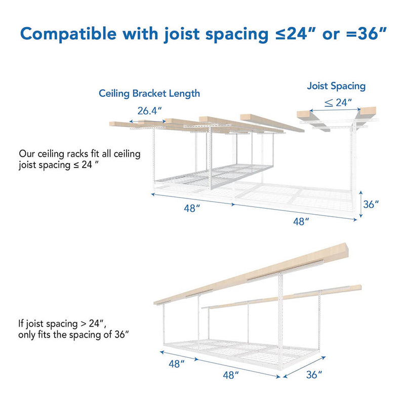 Fleximounts 3' x 8' Overhead Storage Rack (White)