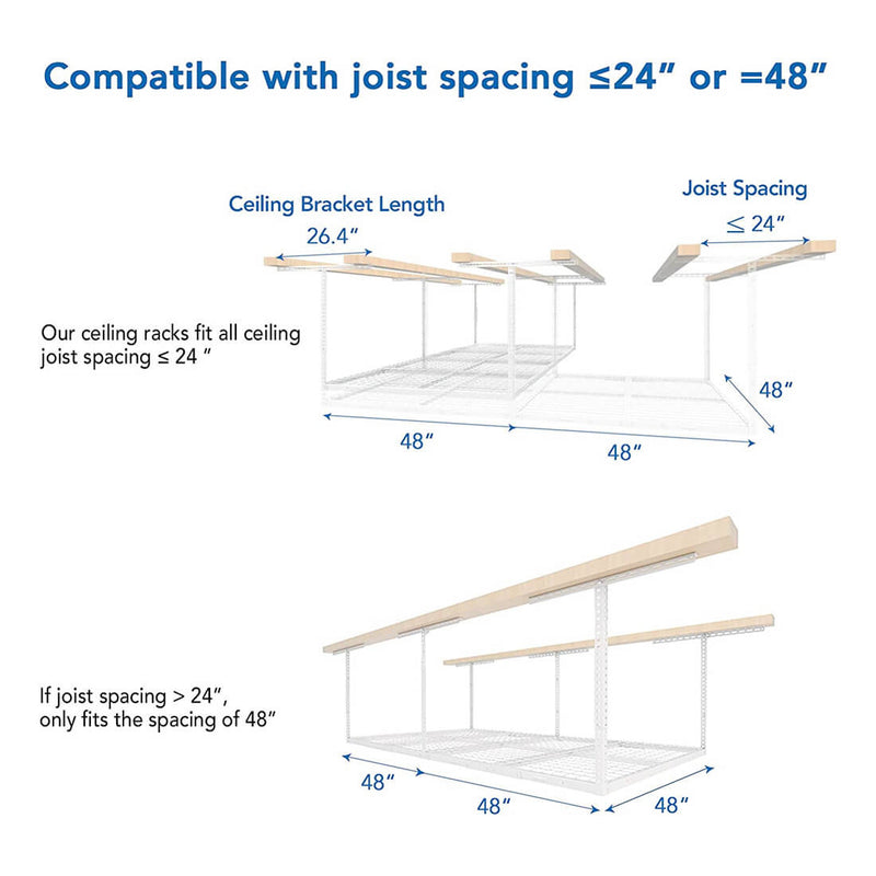 Fleximounts 4' x 8' Overhead Storage Rack with Hooks (White)