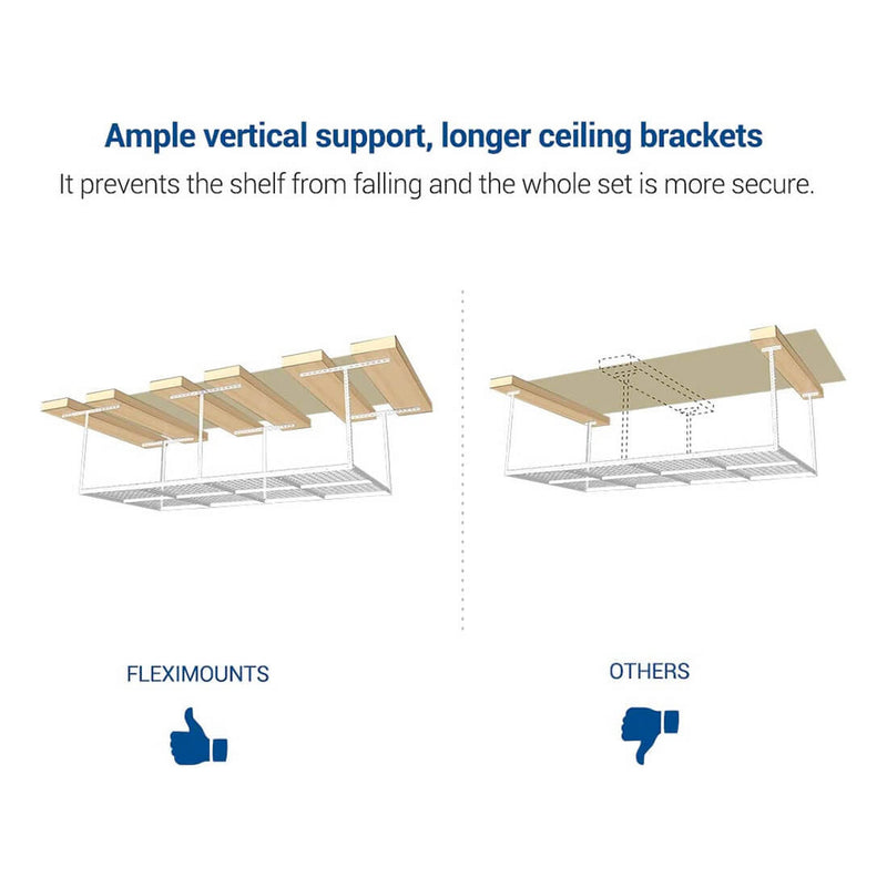 Fleximounts 4' x 8' Overhead Storage Rack with Hooks (White)