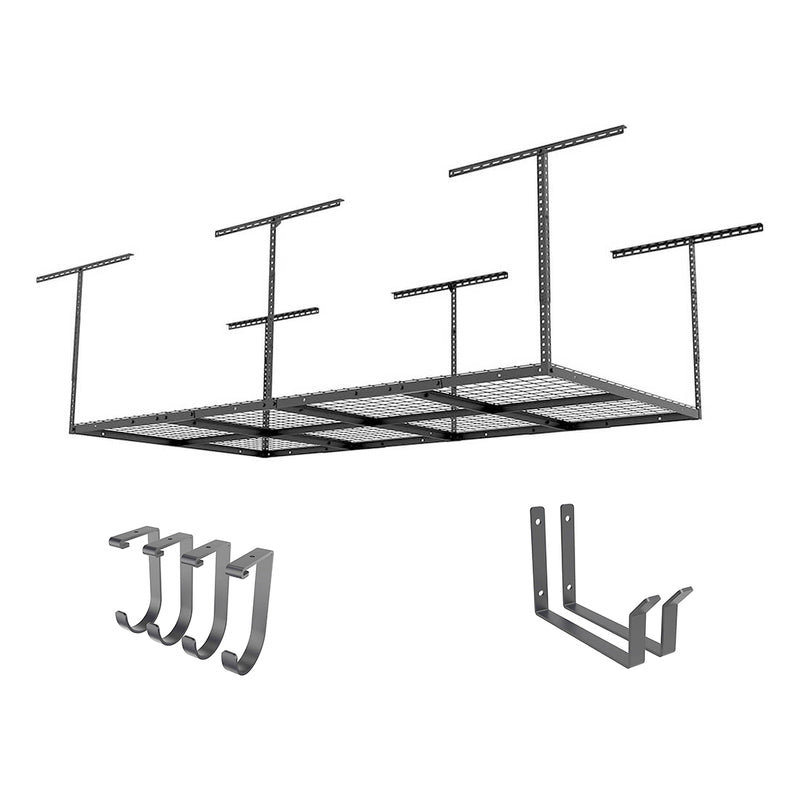 Fleximounts 4' x 8' Overhead Storage Rack with Hooks (Black)