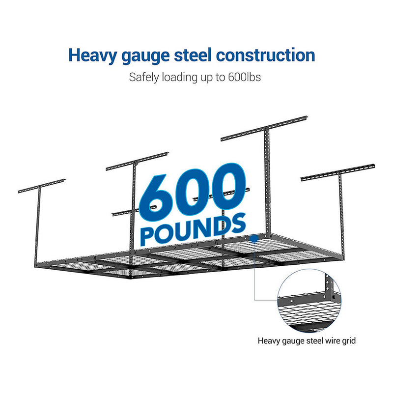 Fleximounts 4' x 8' Overhead Storage Rack with Hooks (Black)