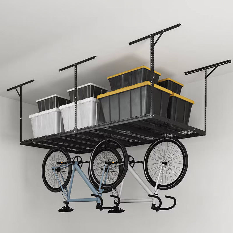 Fleximounts 4' x 8' Overhead Storage Rack with Hooks (Black)