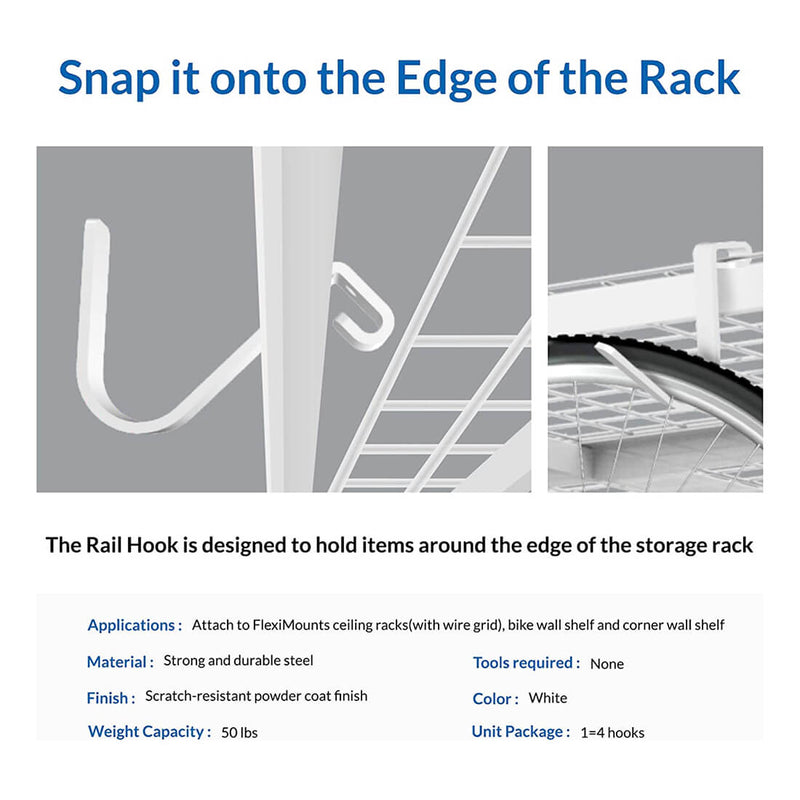 Fleximounts White Storage Rail Hook (4-Pack)