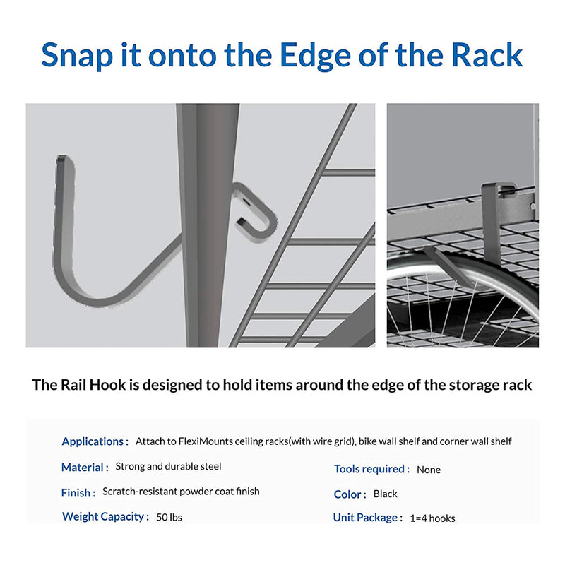 Fleximounts Black Storage Rail Hook (4-Pack)