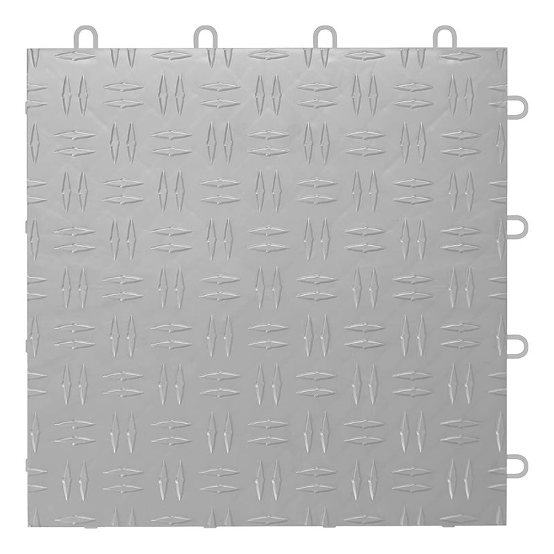 GearTile Diamond Pattern 12" x 12" Silver Garage Floor Tile (24 Pack)