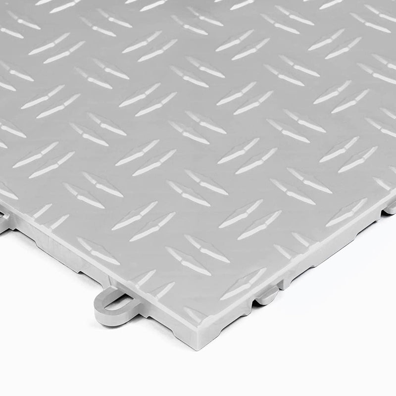 GearTile Diamond Pattern 12" x 12" Silver Garage Floor Tile (24 Pack)