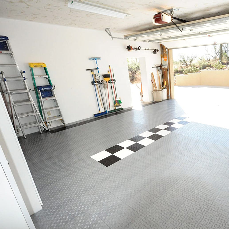 GearTile Diamond Pattern 12" x 12" Silver Garage Floor Tile (24 Pack)
