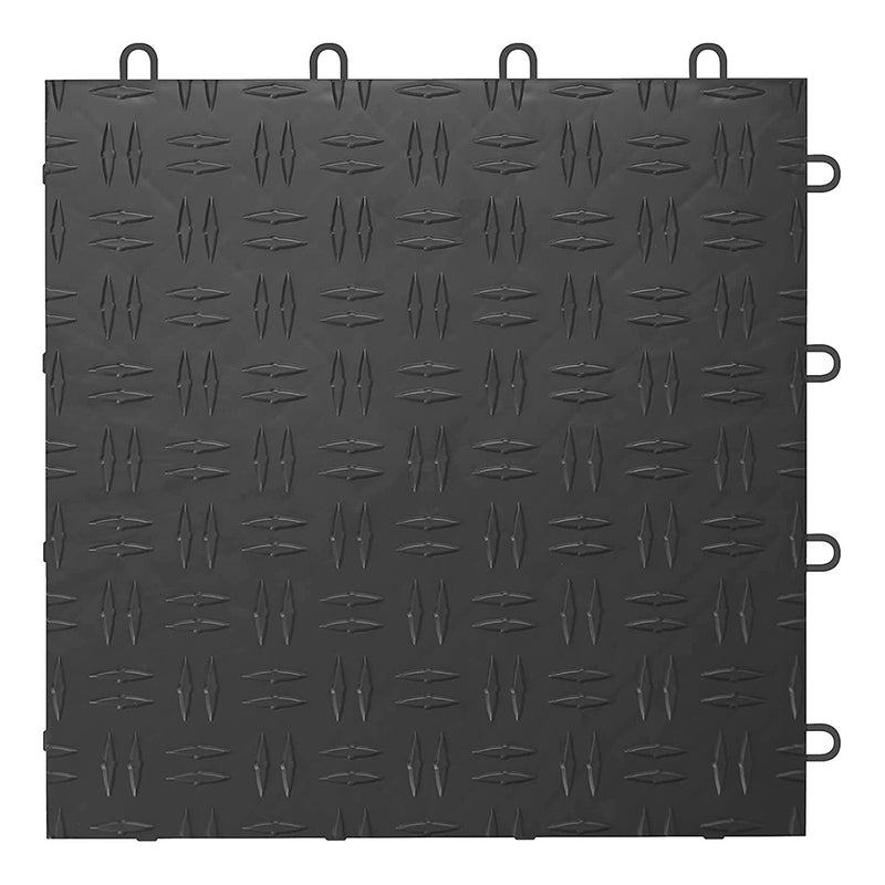 GearTile Diamond Pattern 12" x 12" Black Garage Floor Tile (12 Pack)