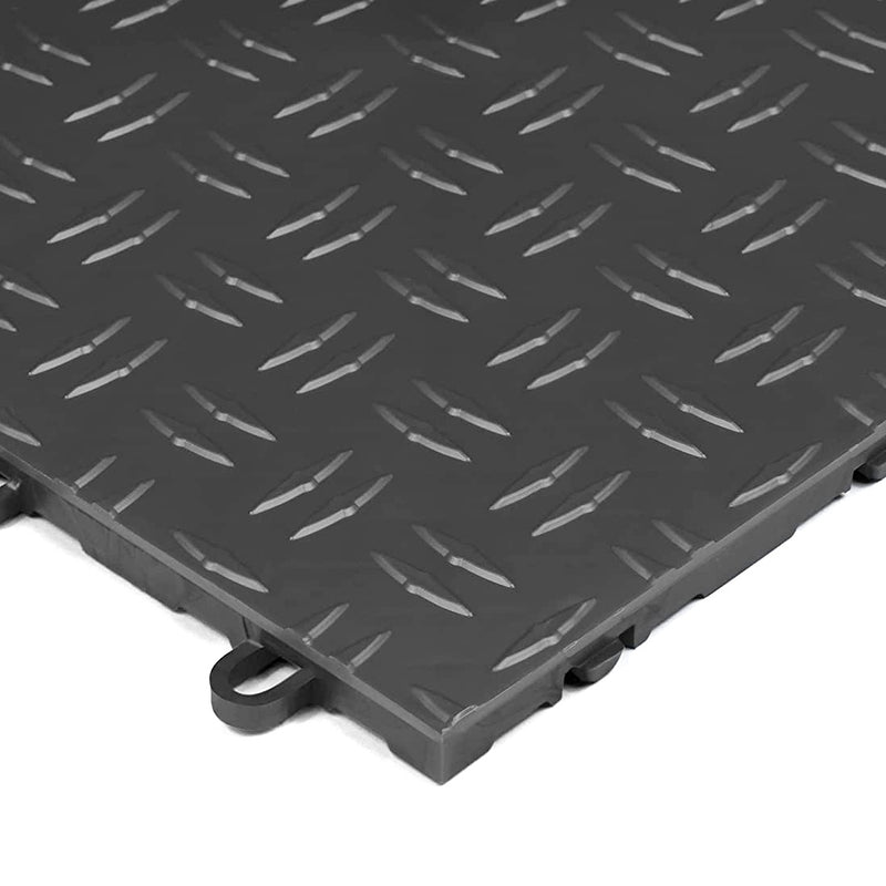 GearTile Diamond Pattern 12" x 12" Black Garage Floor Tile (12 Pack)