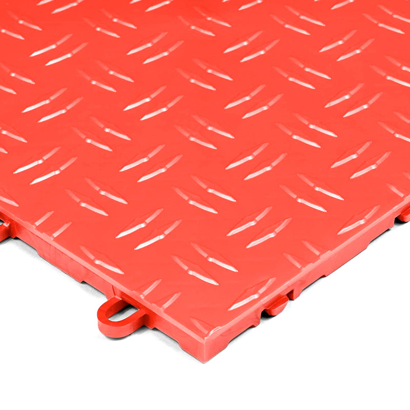GearTile Diamond Pattern 12" x 12" Red Garage Floor Tile (12 Pack)