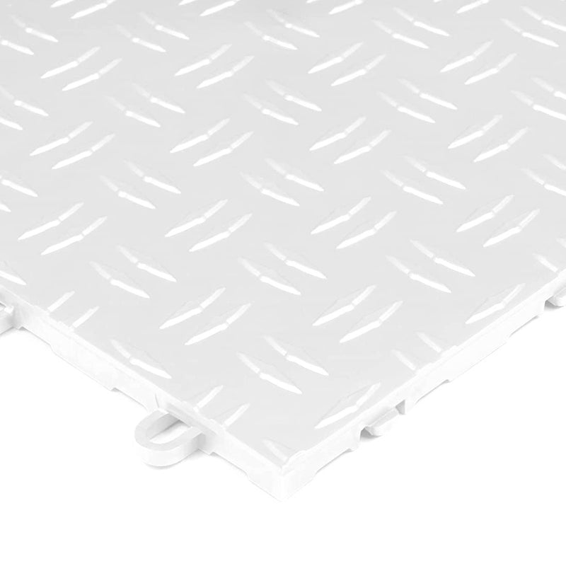 GearTile Diamond Pattern 12" x 12" White Garage Floor Tile (24 Pack)
