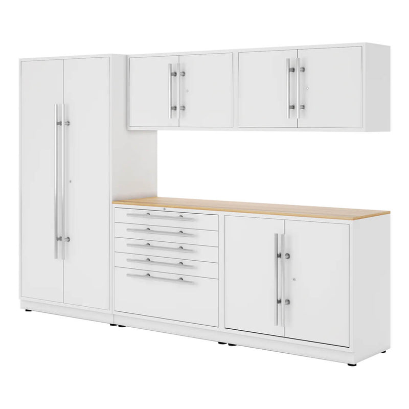 Proslat Lux Pure White 10-Foot 6-Piece Garage Cabinet System with Maple Worktop