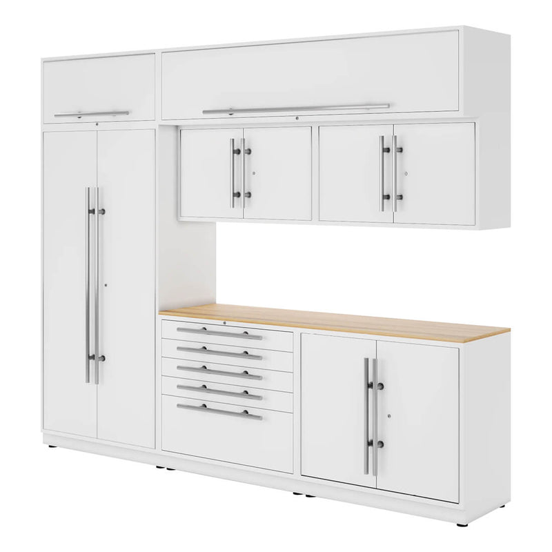 Proslat Lux Pure White 10-Foot 8-Piece Garage Cabinet System with Maple Worktop