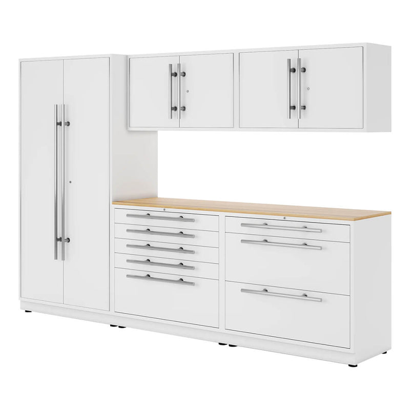 Proslat Lux Pure White 10-Foot 6-Piece Garage Cabinet System with Maple Countertop