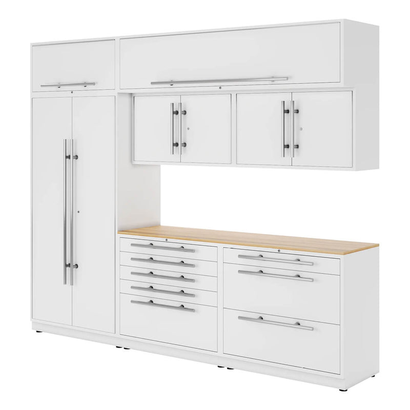Proslat Lux Pure White 10-Foot 8-Piece Garage Cabinet System with Maple Countertop