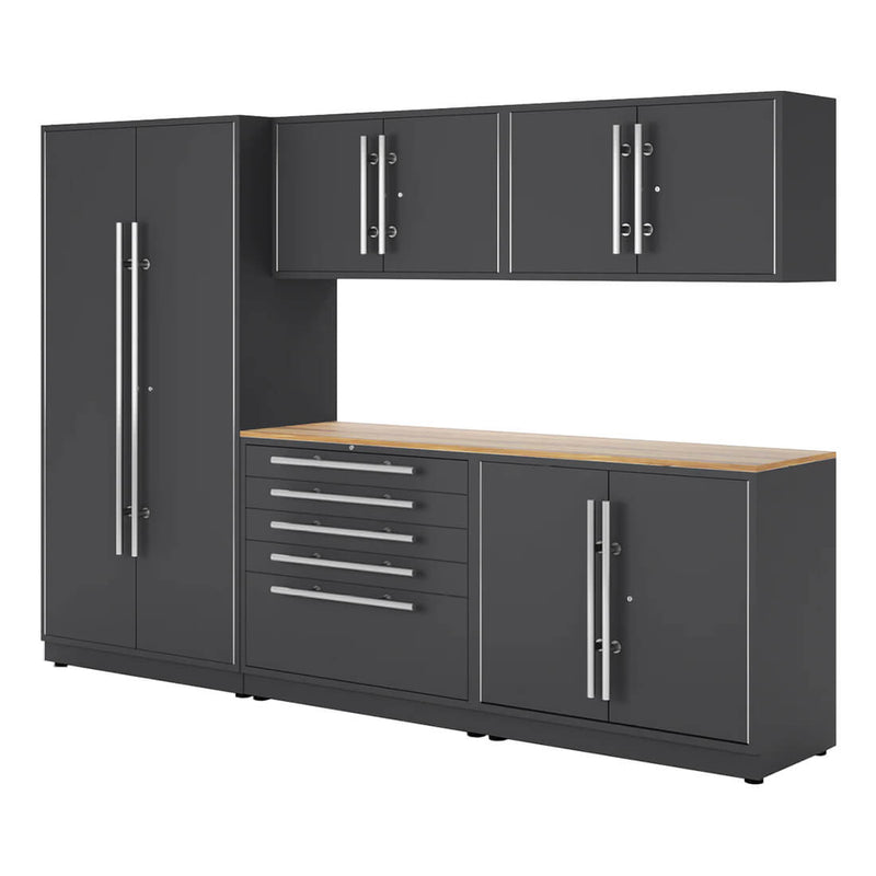 Proslat Lux Storm Gray 10-Foot 6-Piece Garage Cabinet System with Live Edge Wood Worktop