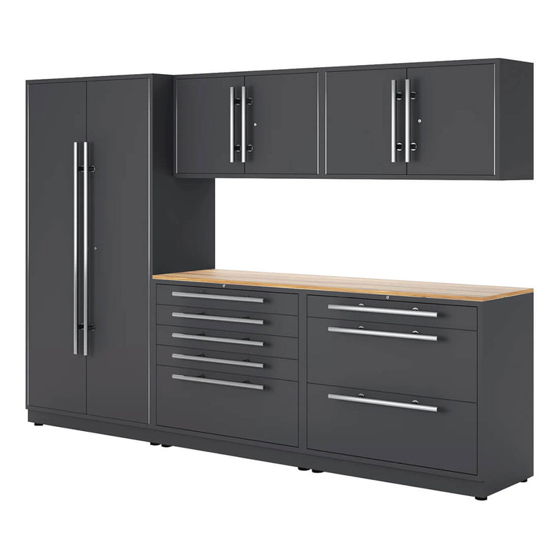 Proslat Lux Storm Gray 10-Foot 6-Piece Garage Cabinet System with Live Edge Wood Countertop