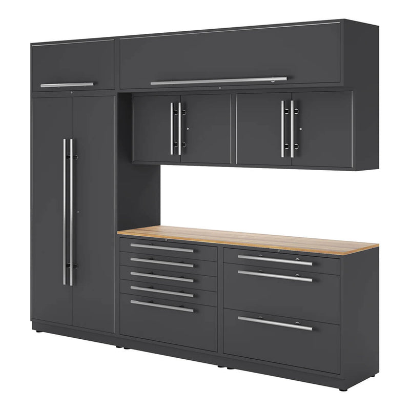 Proslat Lux Storm Gray 10-Foot 8-Piece Garage Cabinet System with Live Edge Wood Countertop