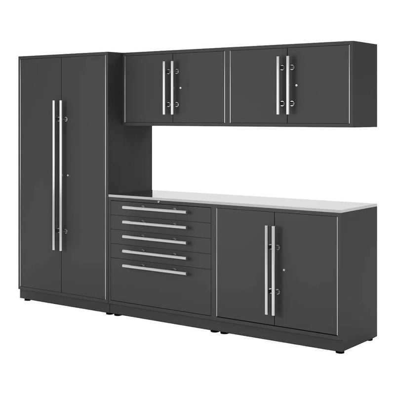 Proslat Lux Storm Gray 10-Foot 6-Piece Garage Cabinet System with Stainless Steel Worktop