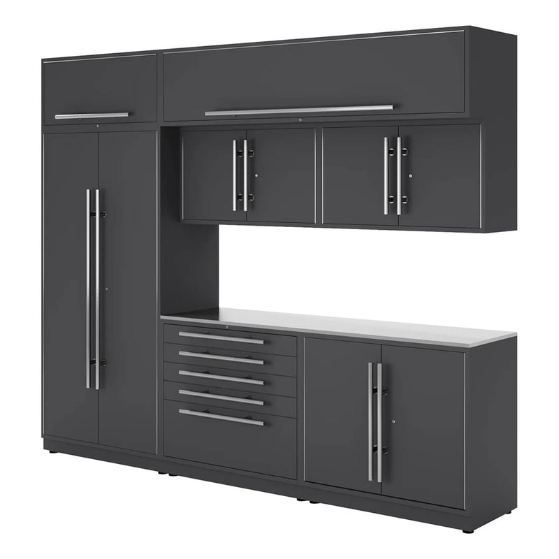 Proslat Lux Storm Gray 10-Foot 8-Piece Garage Cabinet System with Stainless Steel Worktop