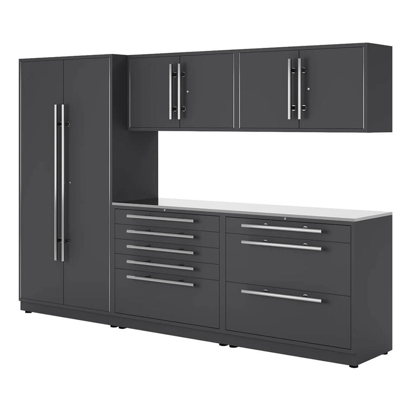 Proslat Lux Storm Gray 10-Foot 6-Piece Garage Cabinet System with Stainless Steel Countertop