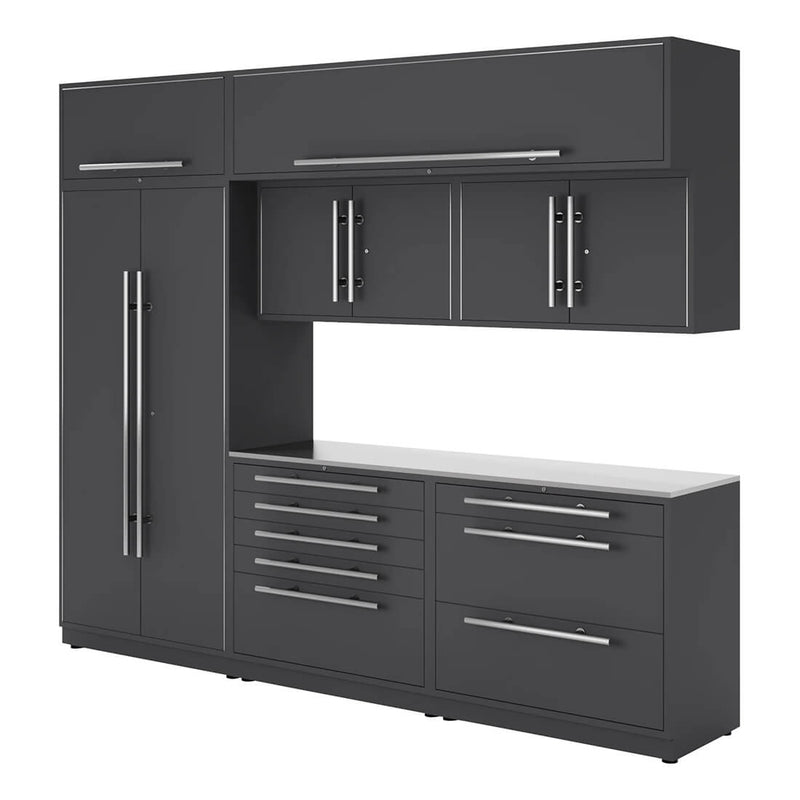 Proslat Lux Storm Gray 10-Foot 8-Piece Garage Cabinet System with Stainless Steel Countertop