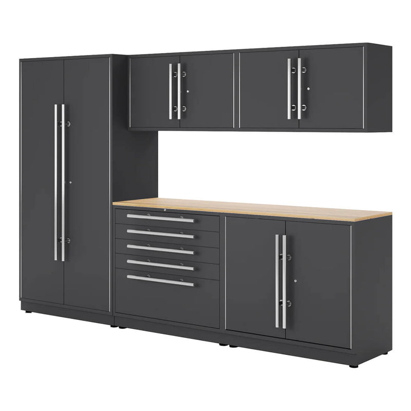Proslat Lux Storm Gray 10-Foot 6-Piece Garage Cabinet System with Maple Worktop