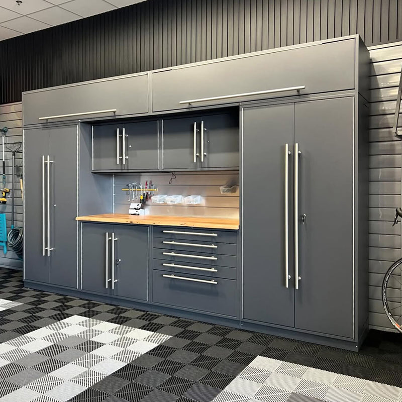 Proslat Lux Storm Gray 10-Foot 6-Piece Garage Cabinet System with Maple Worktop