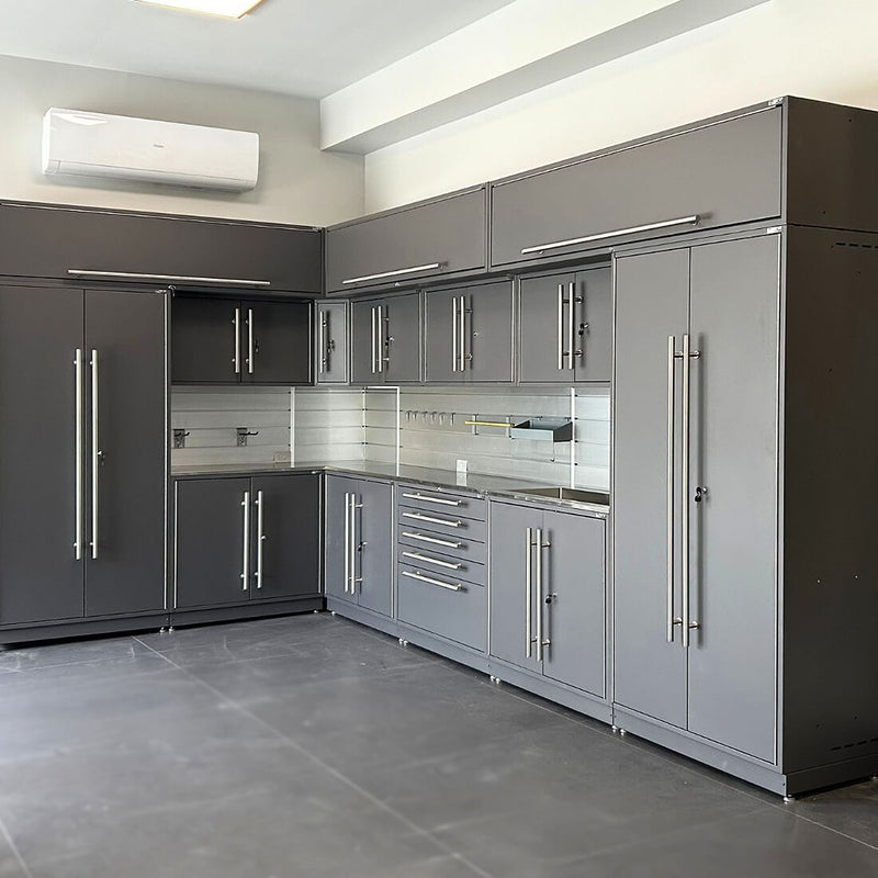 Proslat Lux Storm Gray 10-Foot 6-Piece Garage Cabinet System with Maple Worktop
