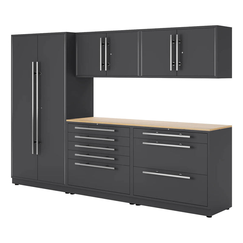 Proslat Lux Storm Gray 10-Foot 6-Piece Garage Cabinet System with Maple Countertop