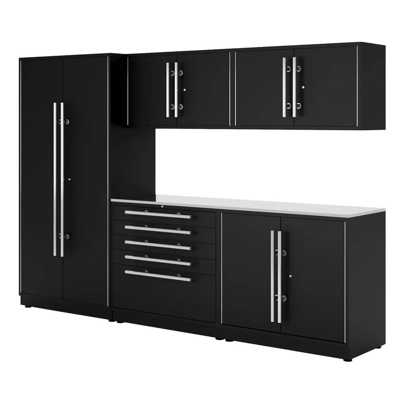 Proslat Lux Black 10-Foot 6-Piece Garage Cabinet System with Stainless Steel Worktop
