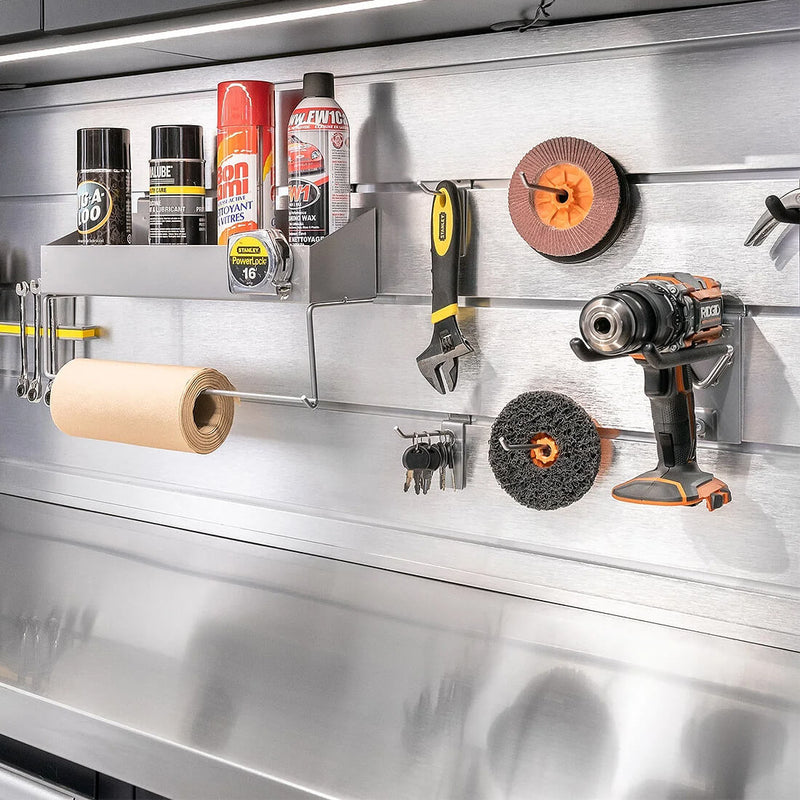 Proslat Lux Black 10-Foot 8-Piece Garage Cabinet System with Stainless Steel Worktop