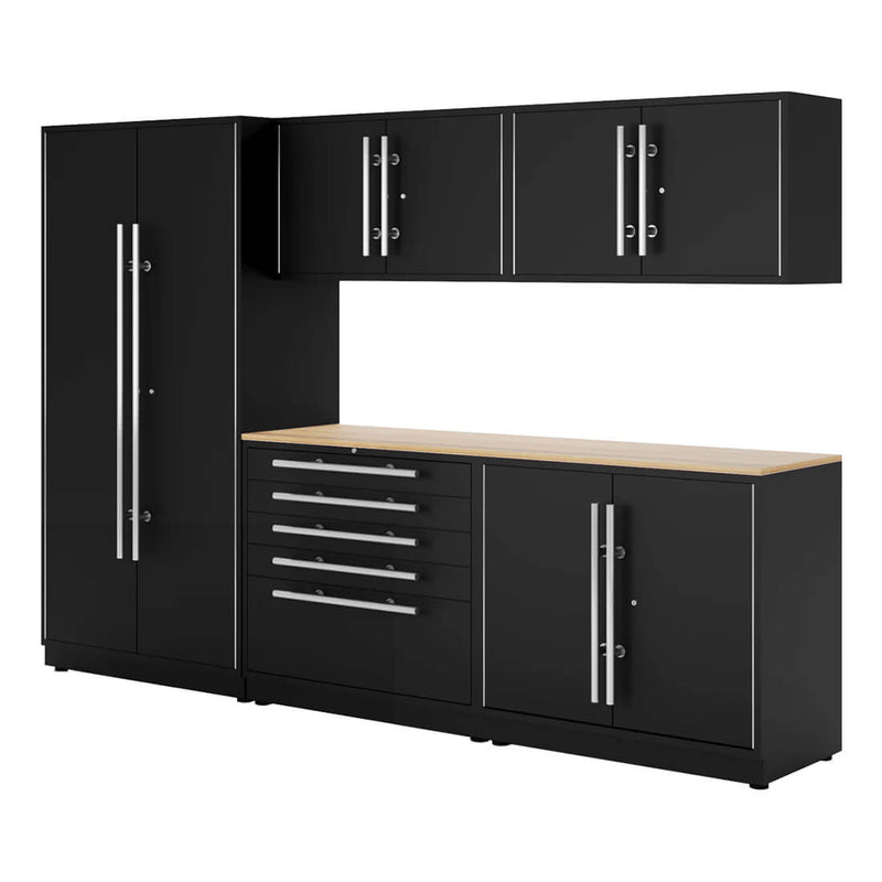 Proslat Lux Black 10-Foot 6-Piece Garage Cabinet System with Maple Worktop